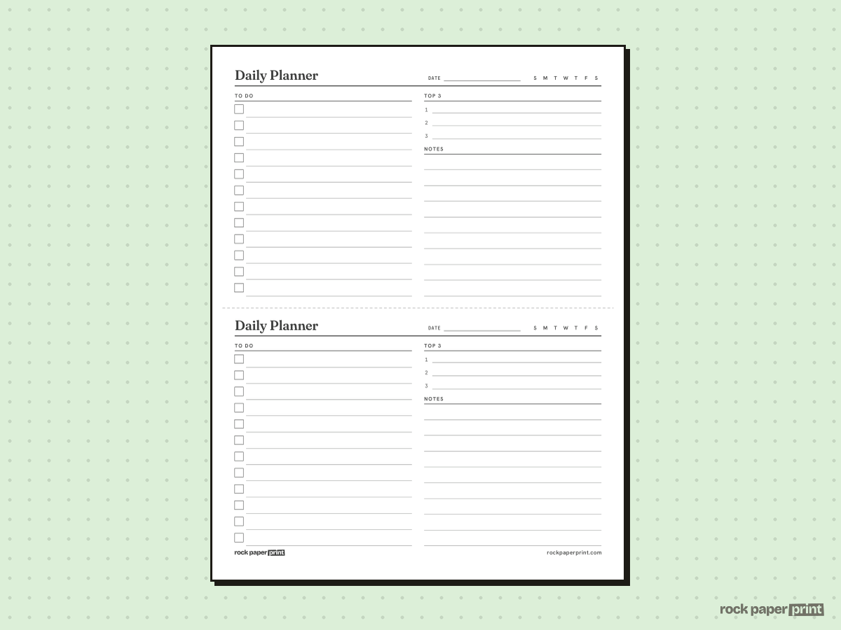 Daily Planner, Two per Page, printable PDF preview