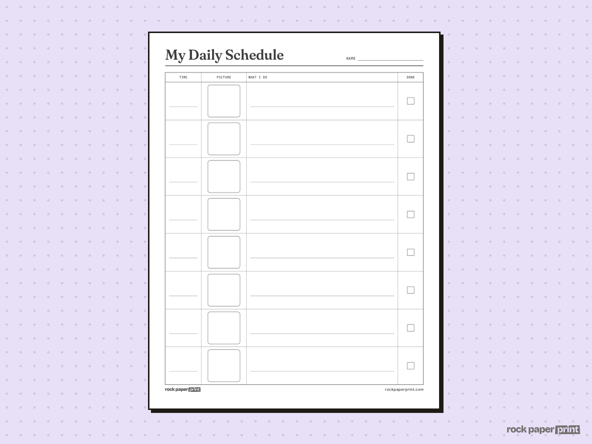 Daily Schedule Template, Kids Picture Slots, printable PDF preview