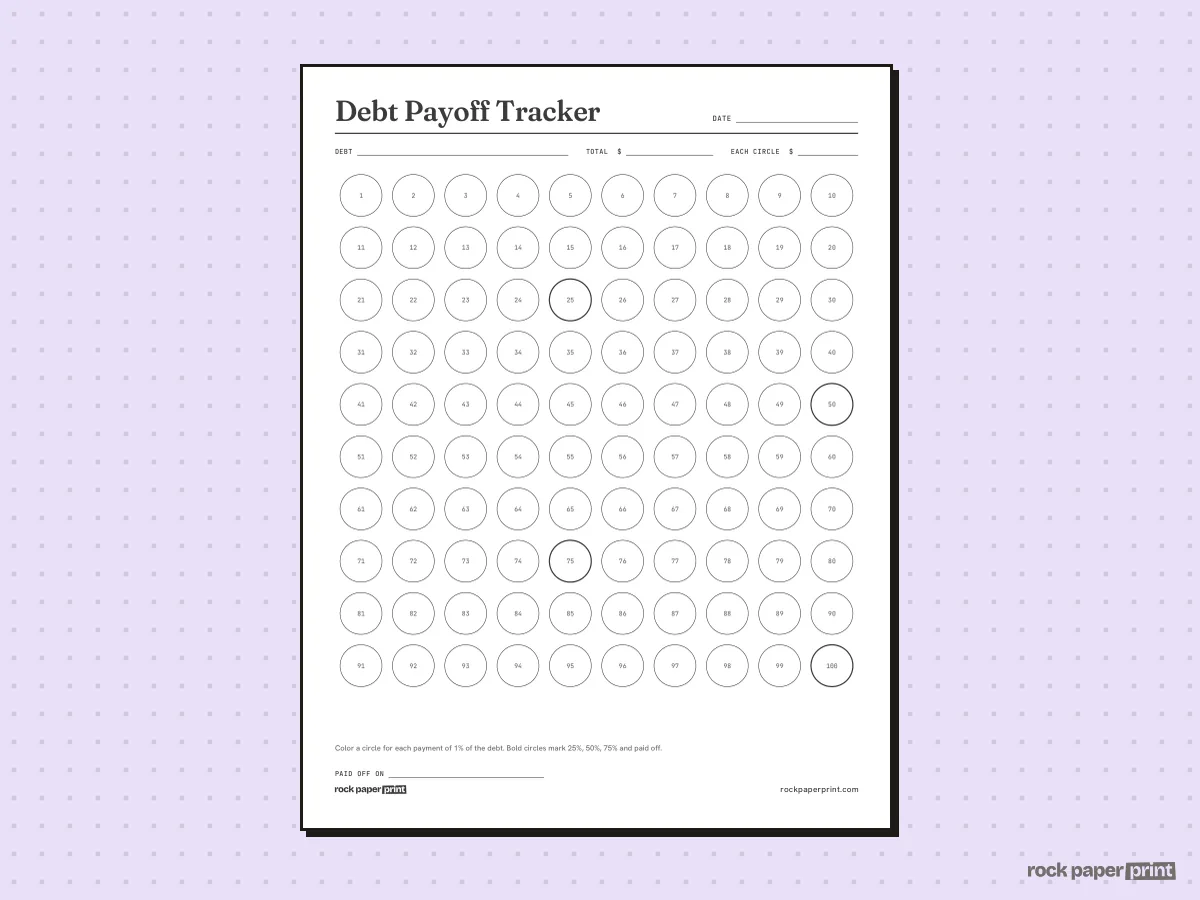 Debt Tracker, Coloring Payoff Chart, printable PDF preview