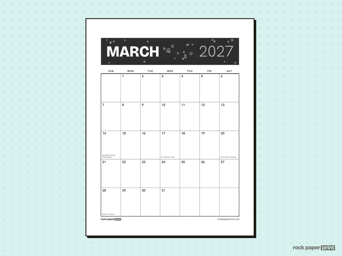 Easter Calendar, Bold header, Easter, printable PDF preview
