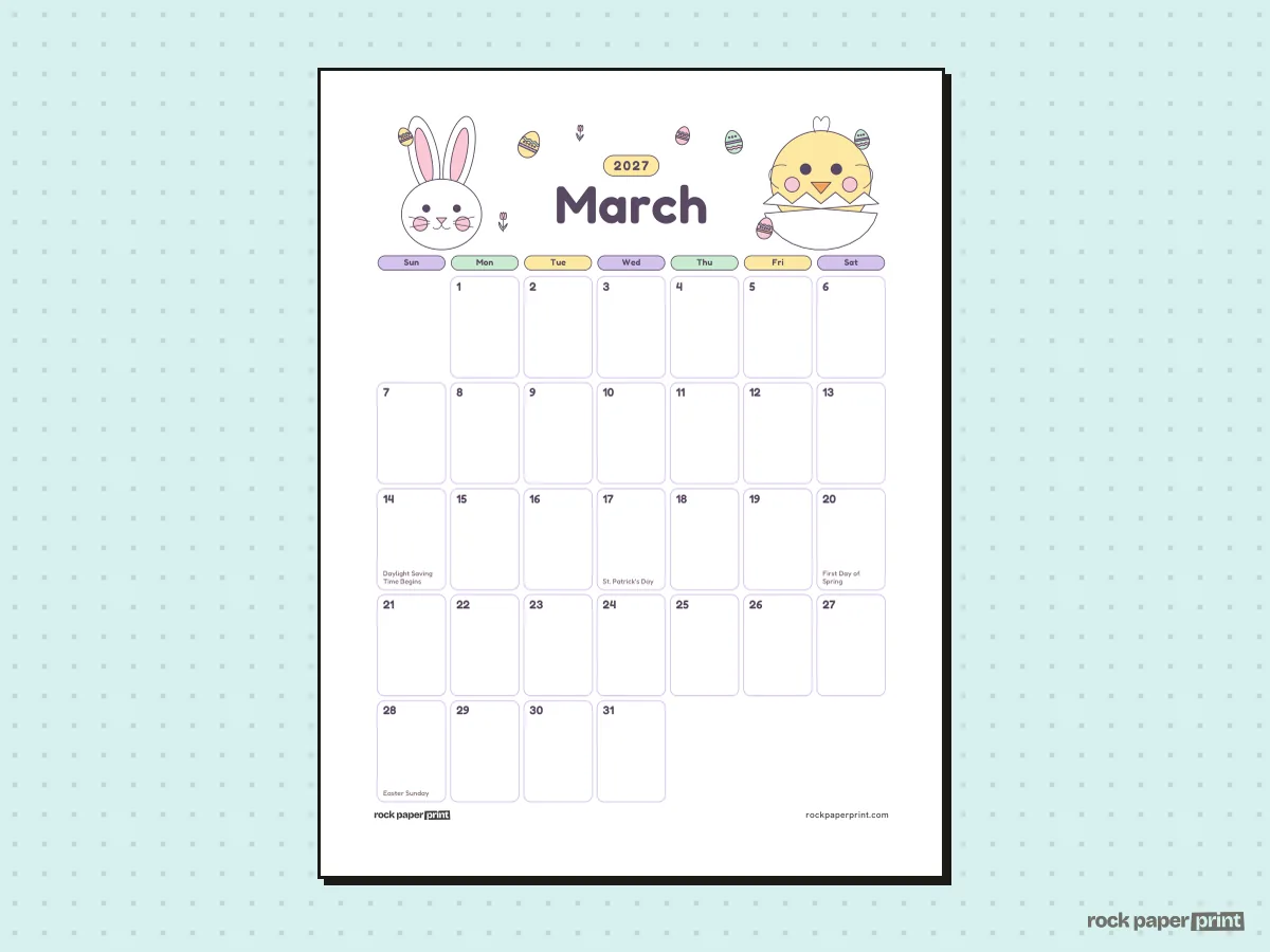 Easter Calendar, Cute, Easter, printable PDF preview