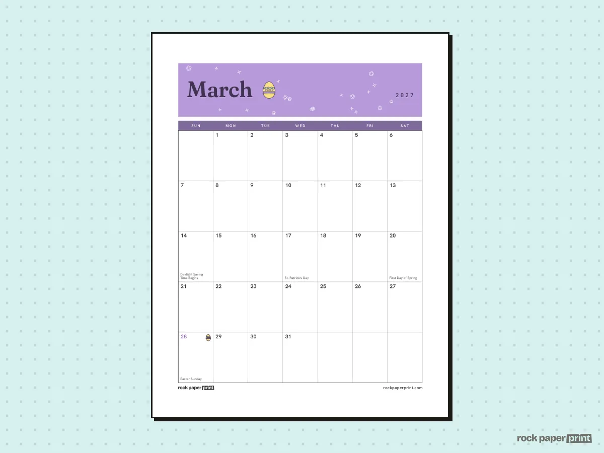 Easter Calendar, Plain, Easter, printable PDF preview