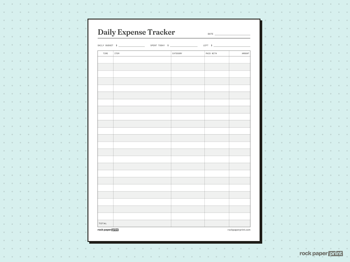 Expense Tracker, Daily, printable PDF preview