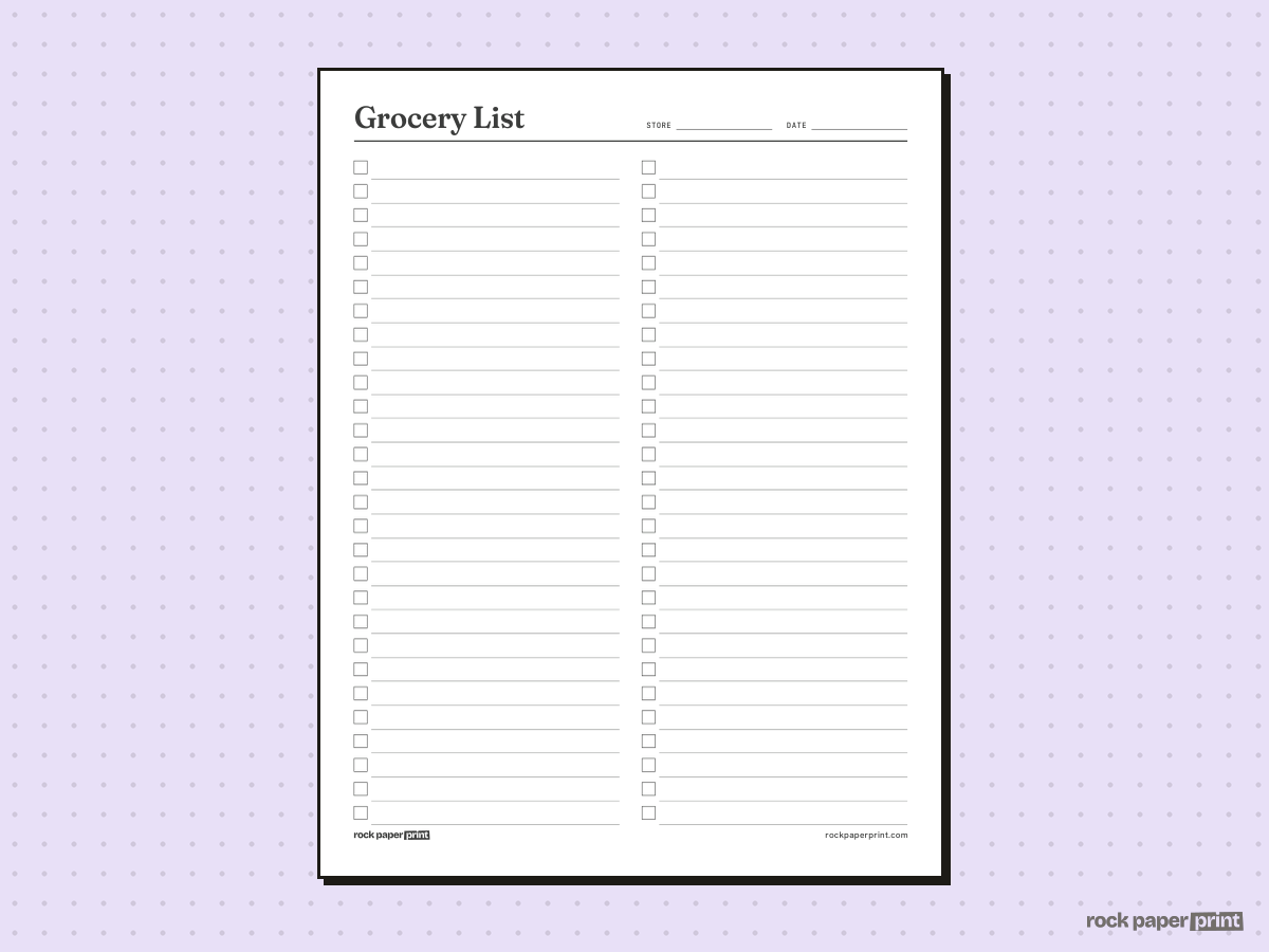 Grocery List, Blank Two Columns, printable PDF preview