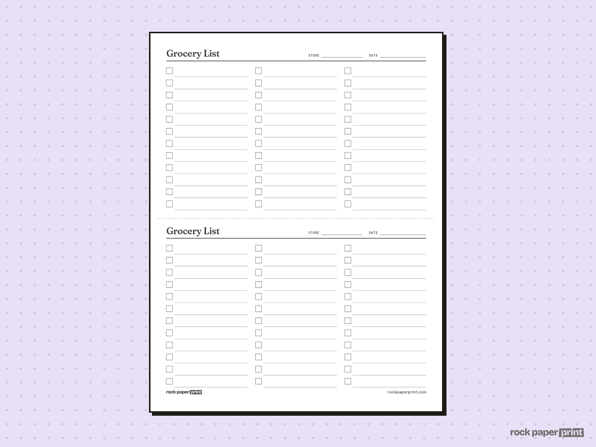 Grocery List, Two Half-Page Lists, printable PDF preview