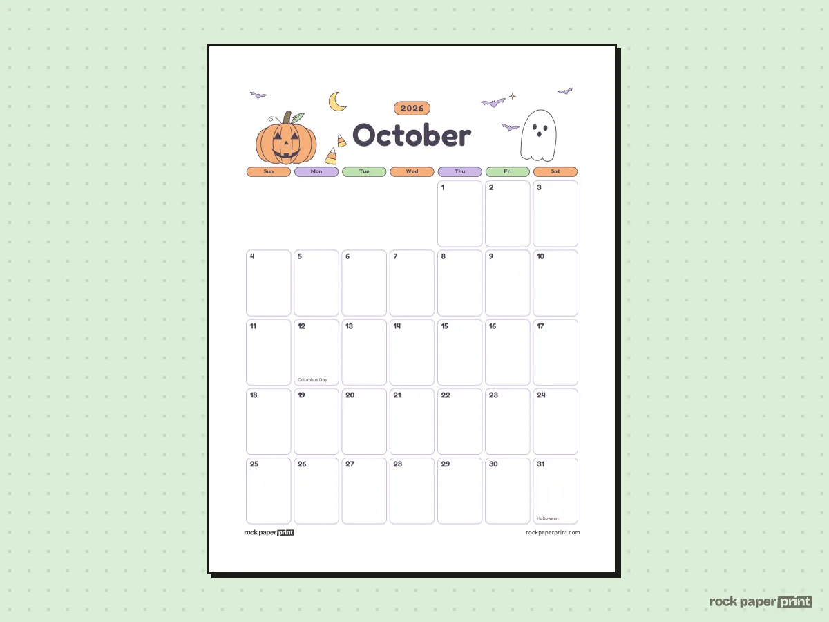 Halloween Calendar, Cute, Halloween, printable PDF preview