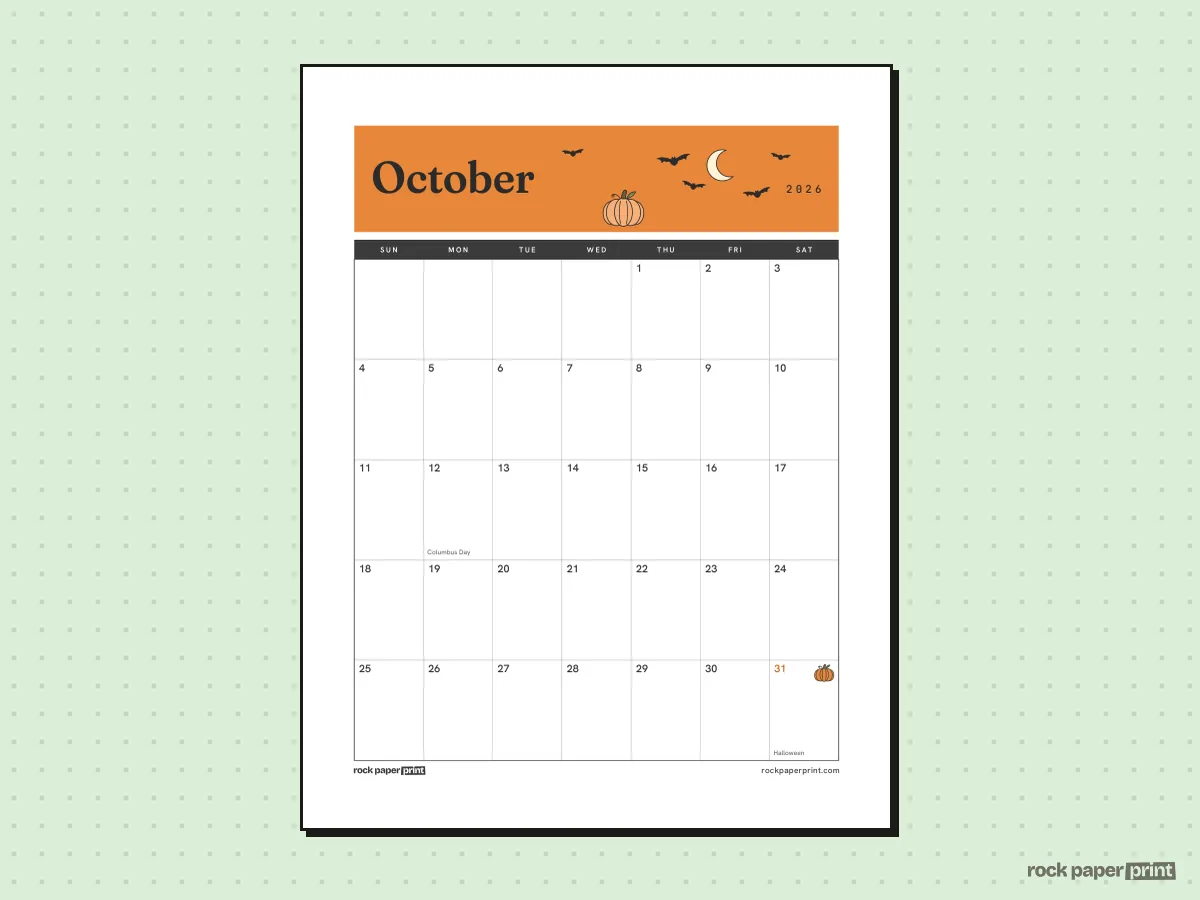 Halloween Calendar, Plain, Halloween, printable PDF preview