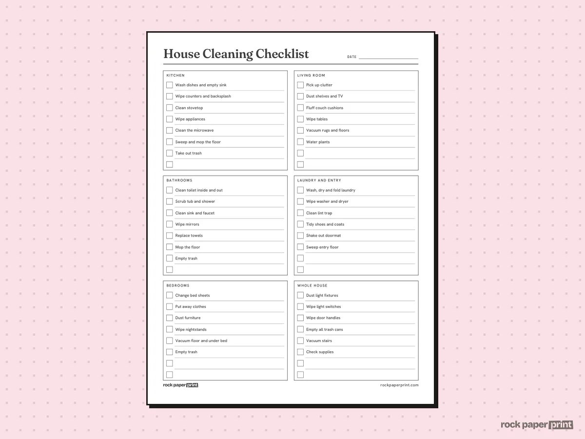 House Cleaning Checklist, Room by Room, printable PDF preview