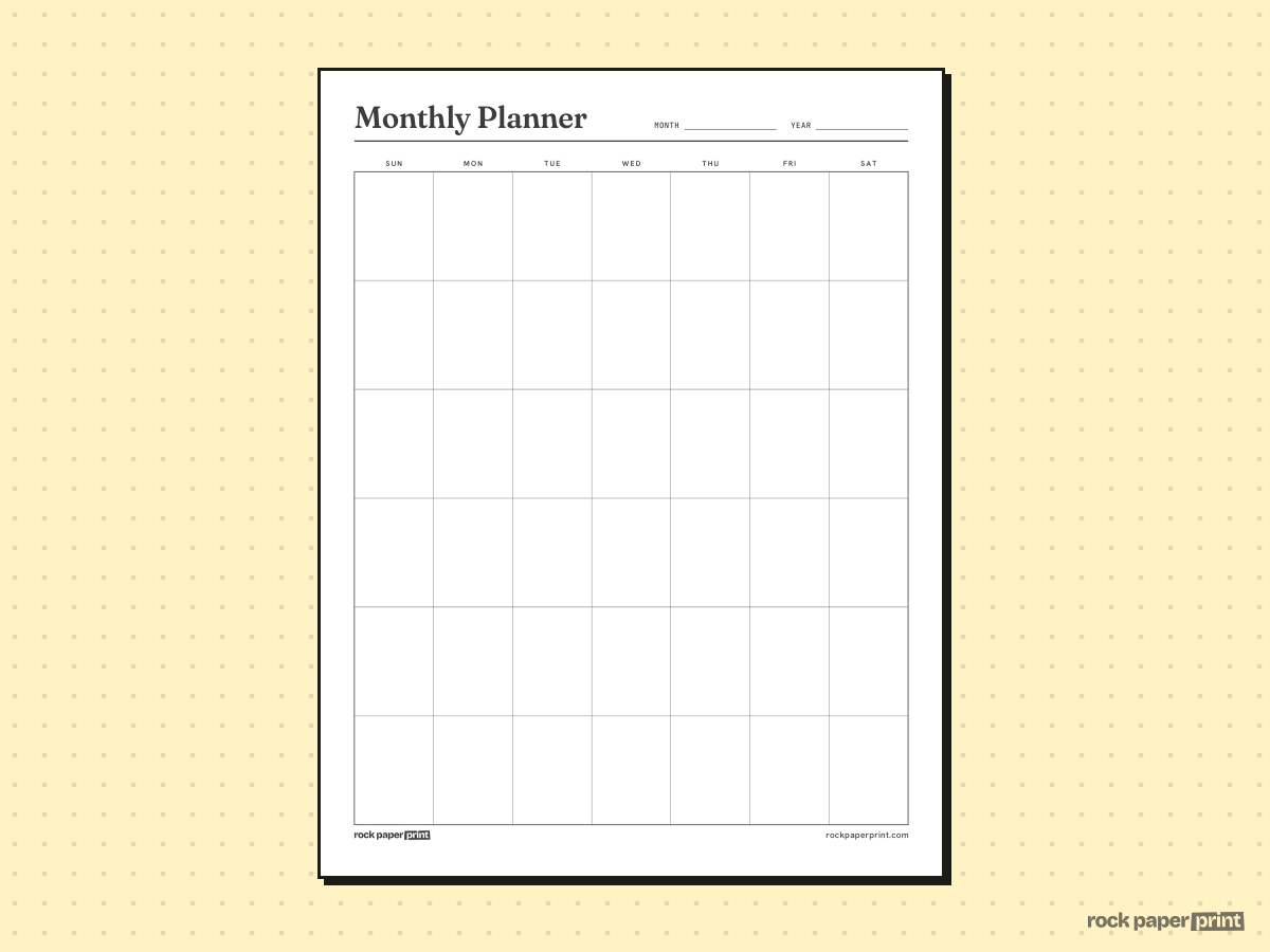 Monthly Planner, Month Grid Only, printable PDF preview