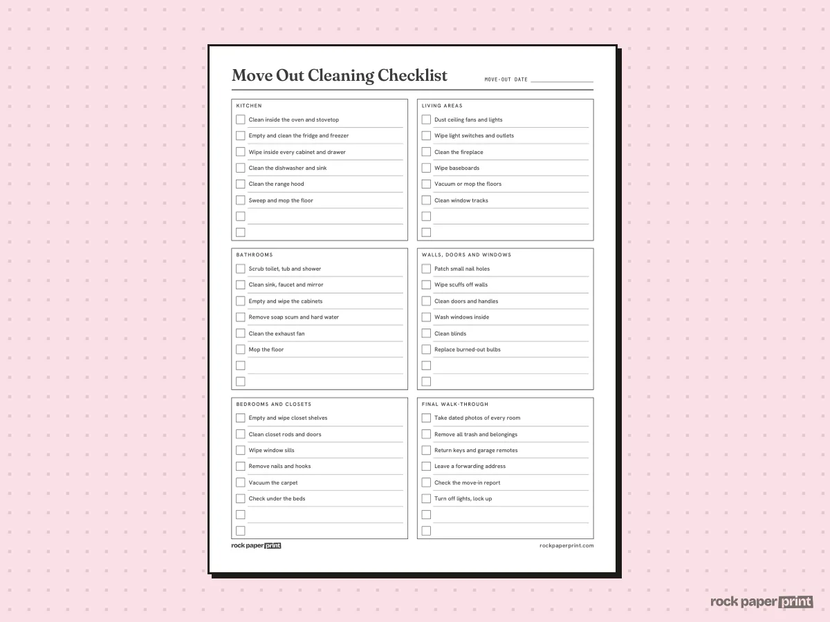 Move Out Cleaning Checklist, Room by Room, printable PDF preview