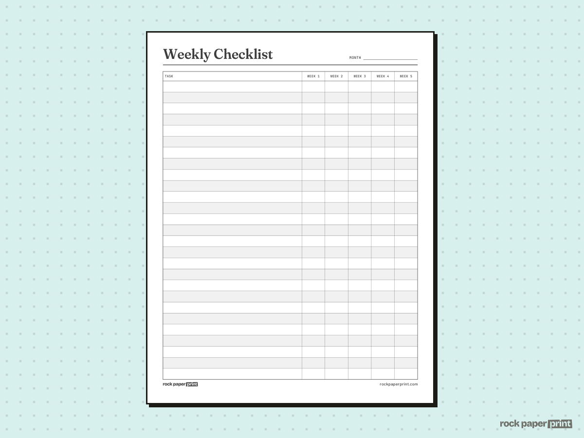 Printable Checklist, Weekly, printable PDF preview