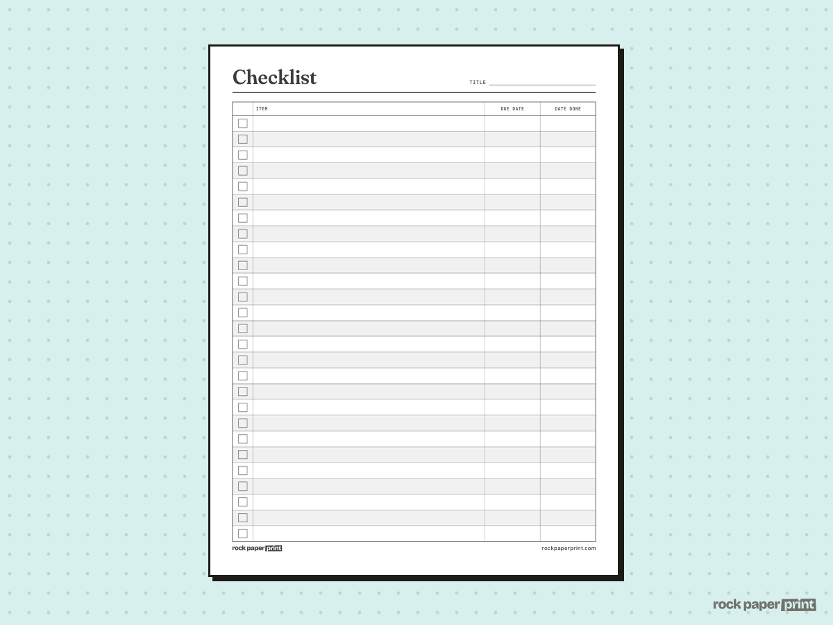 Printable Checklist, With Date Column, printable PDF preview