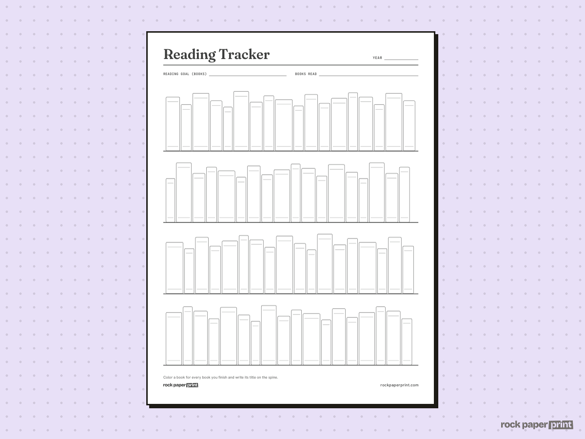 Reading Tracker, Bookshelf to Color, printable PDF preview