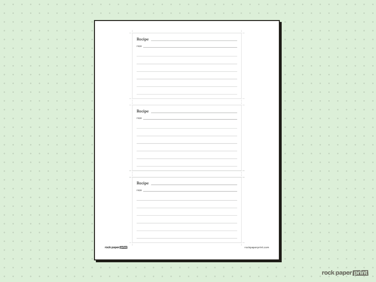 Recipe Card Template, 3x5 Cards (3 per Page), printable PDF preview