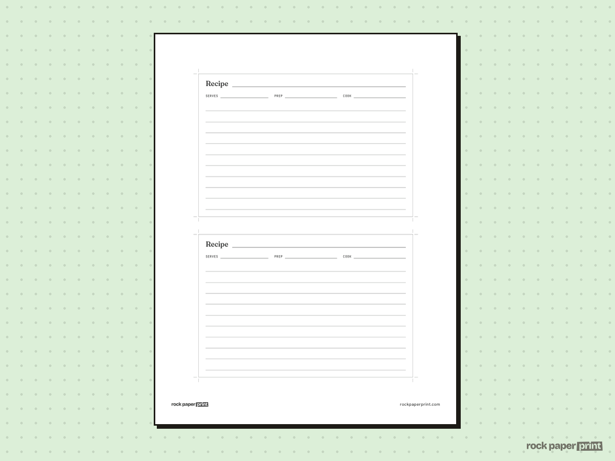 Recipe Card Template, 4x6 Cards (2 per Page), printable PDF preview