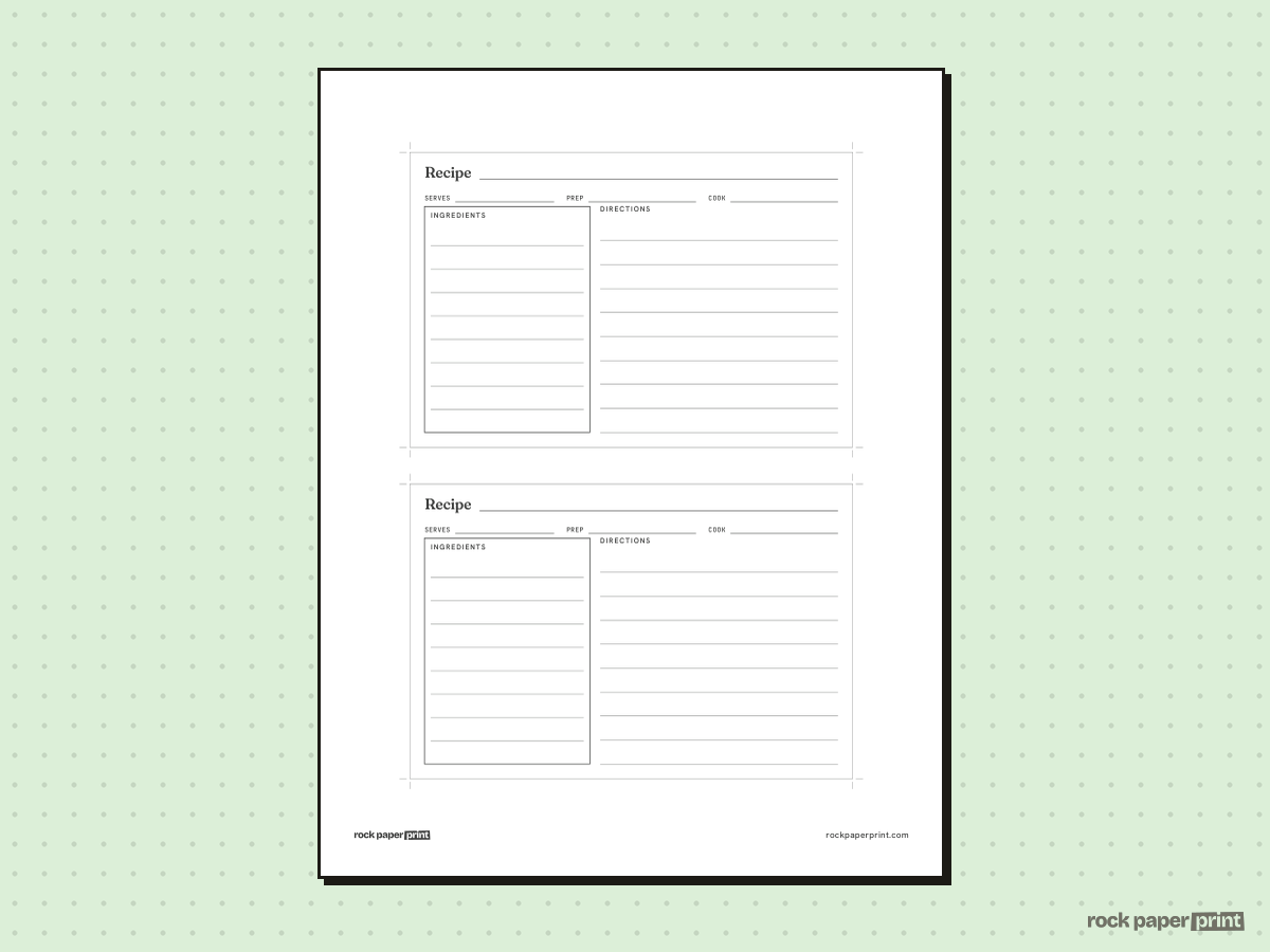 Recipe Card Template, Boxed Ingredients, printable PDF preview