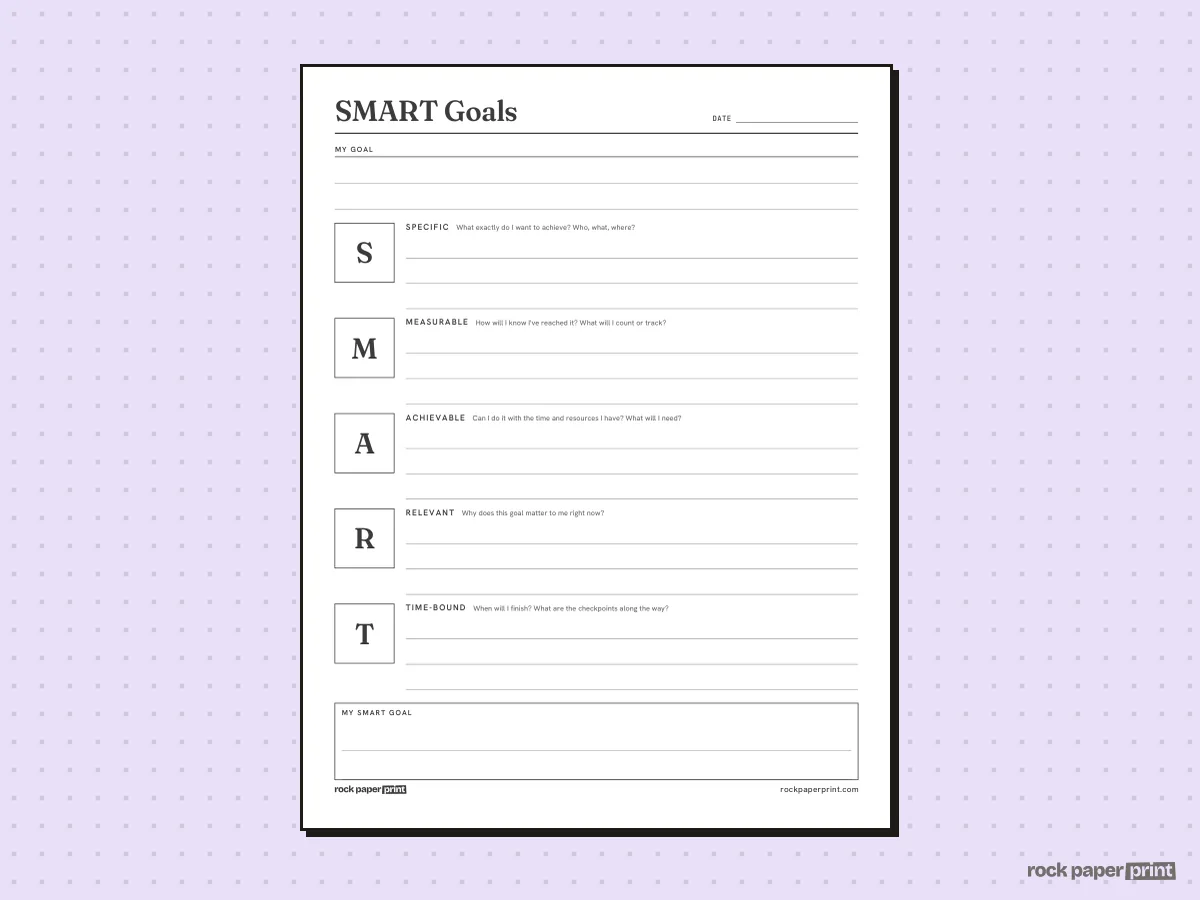 SMART Goals Worksheet, SMART Boxes, printable PDF preview