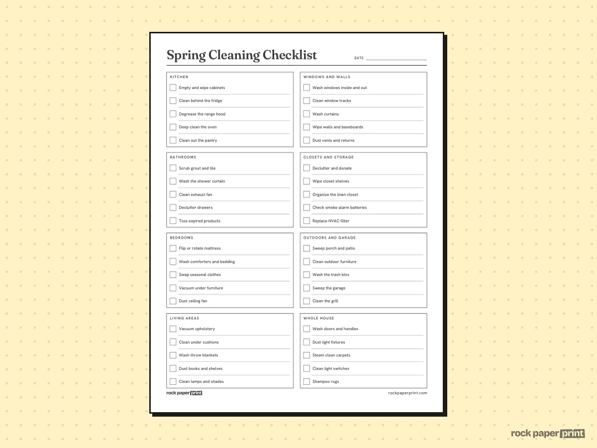 Spring Cleaning Checklist, Room by Room Deep Clean, printable PDF preview