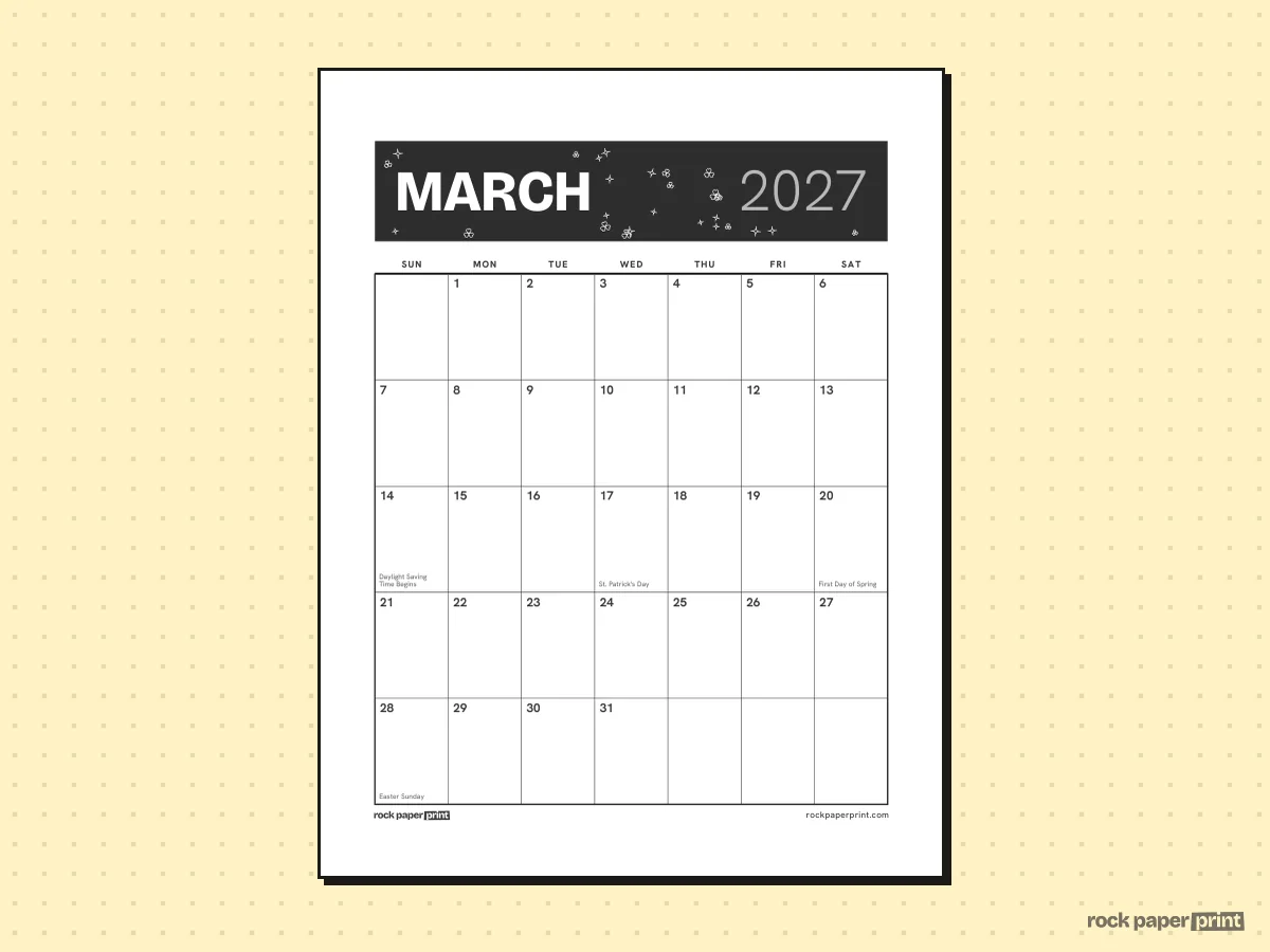 St. Patrick's Day Calendar, Bold header, St. Patrick's Day, printable PDF preview