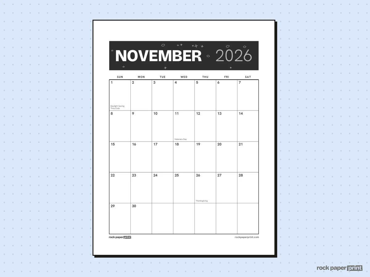 Thanksgiving Calendar, Bold header, Thanksgiving, printable PDF preview