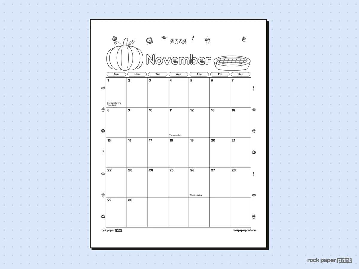 Thanksgiving Calendar, Coloring, Thanksgiving, printable PDF preview