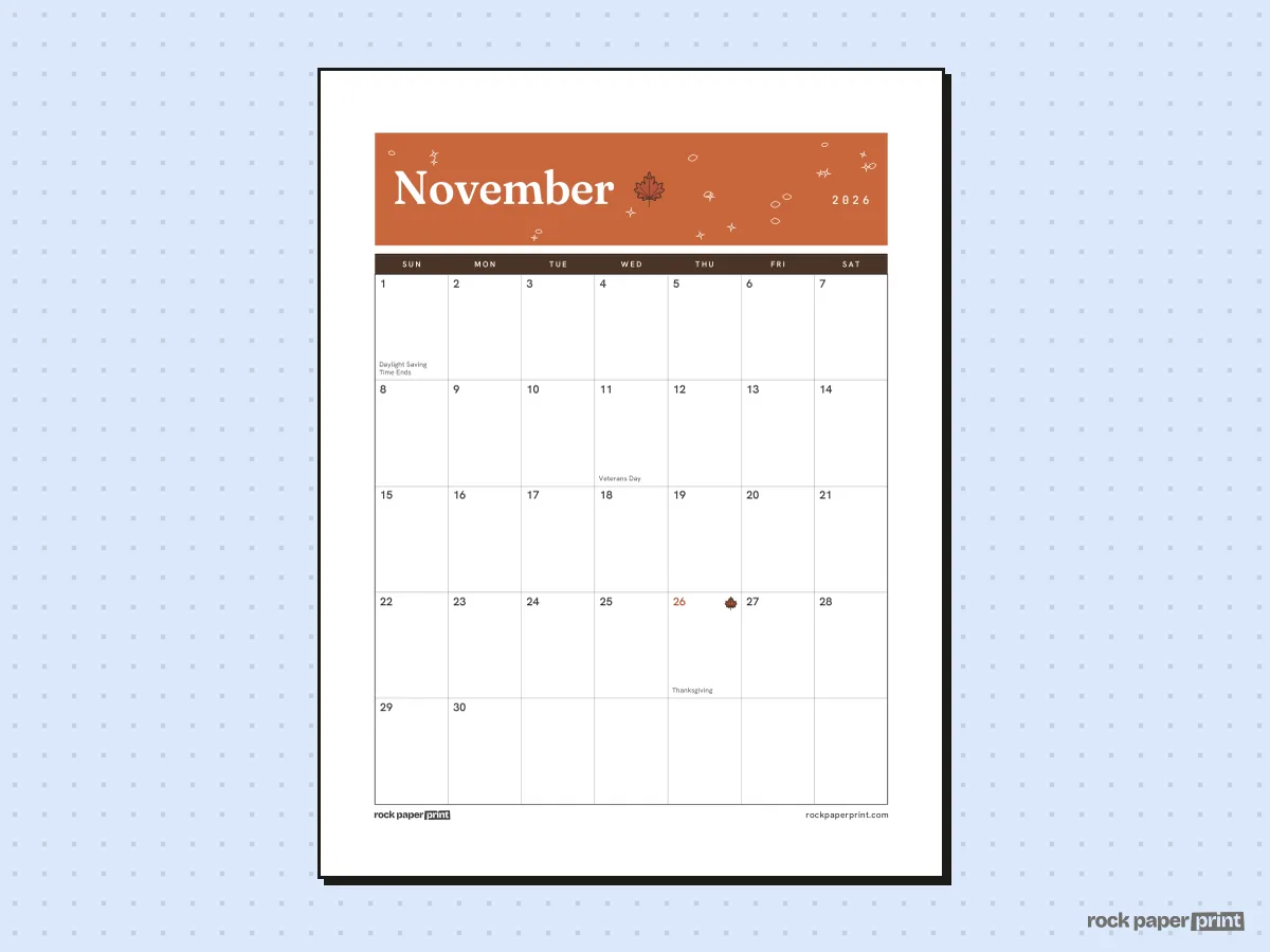 Thanksgiving Calendar, Plain, Thanksgiving, printable PDF preview