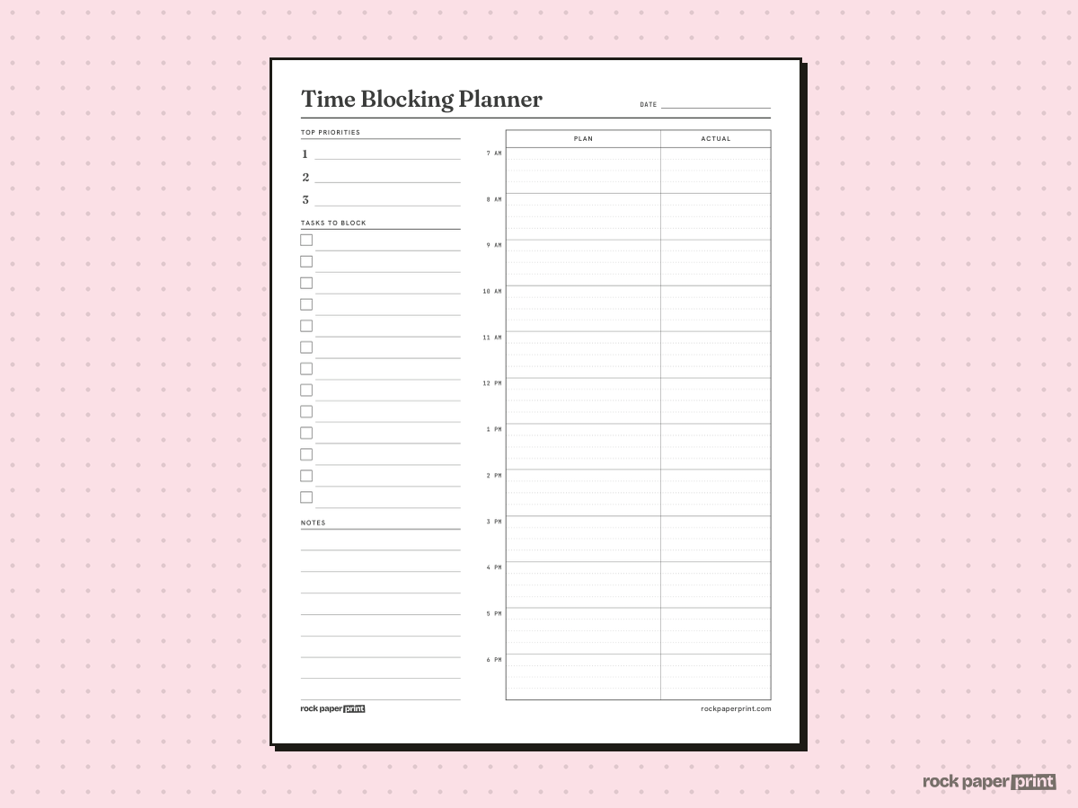 Time Blocking Planner, 15-Minute Slots, printable PDF preview