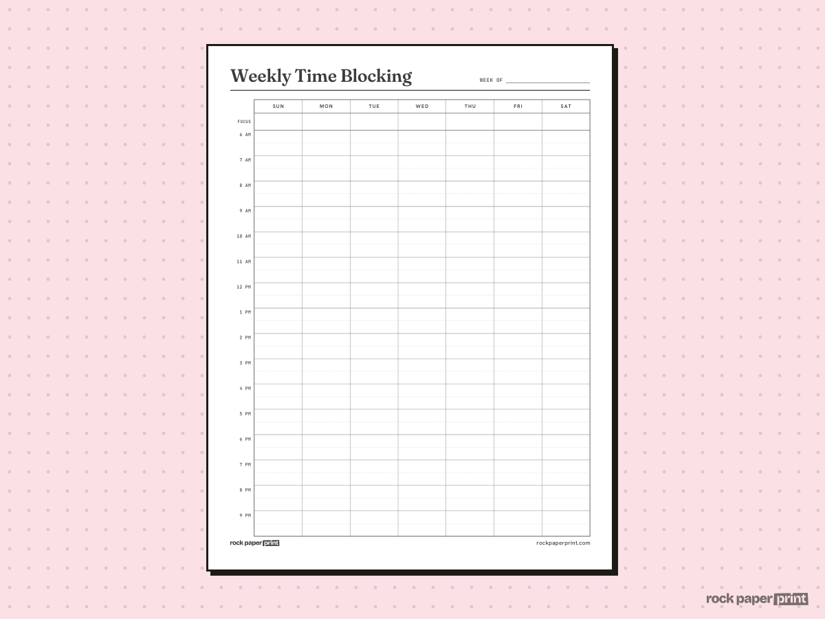 Time Blocking Planner, Weekly, printable PDF preview