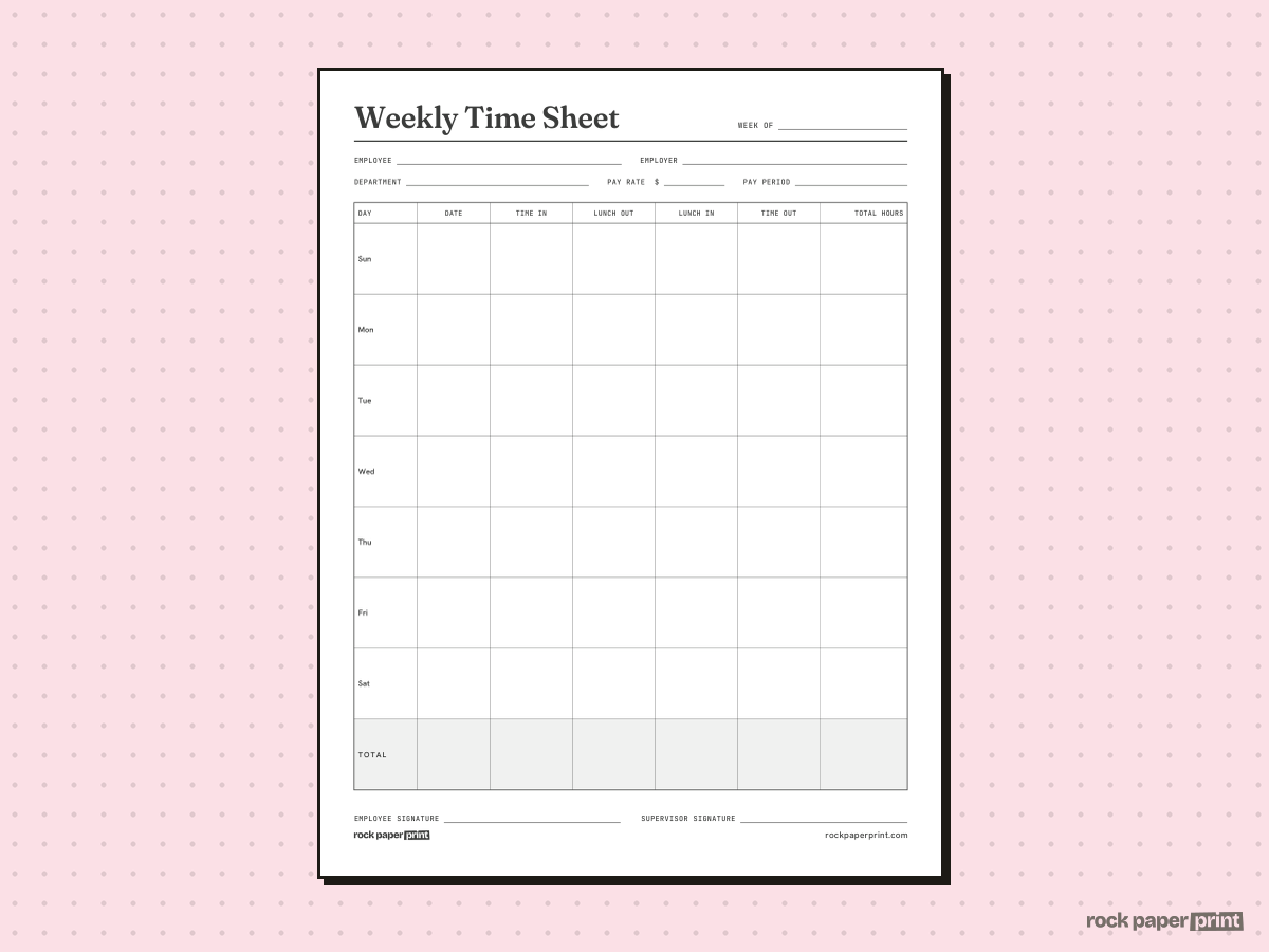 Printable Time Sheet, Weekly, printable PDF preview