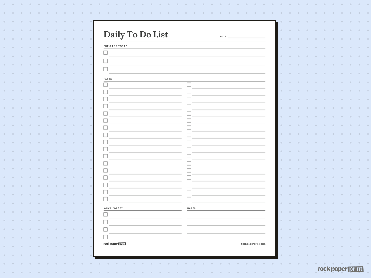 To Do List, Daily (Top 3), printable PDF preview