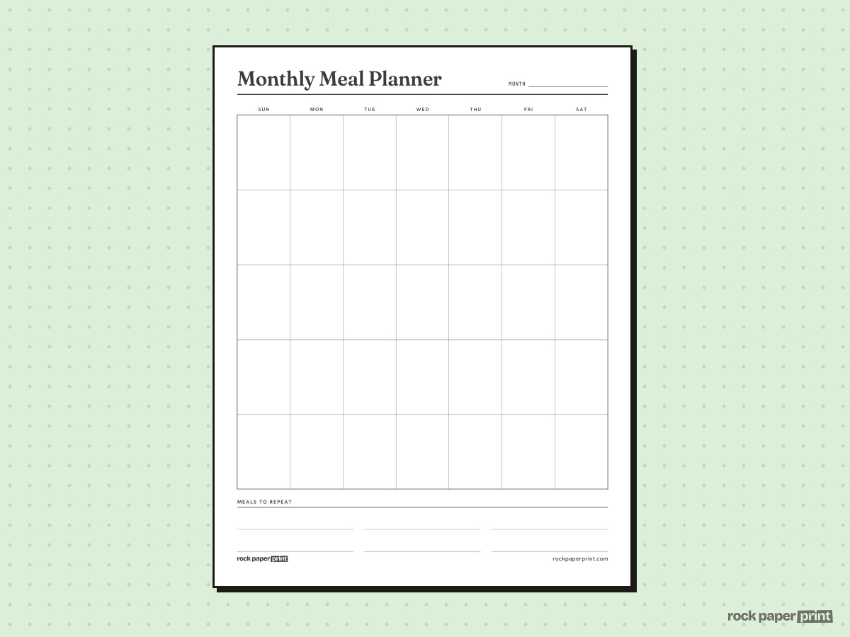 Weekly Meal Planner, Monthly, printable PDF preview