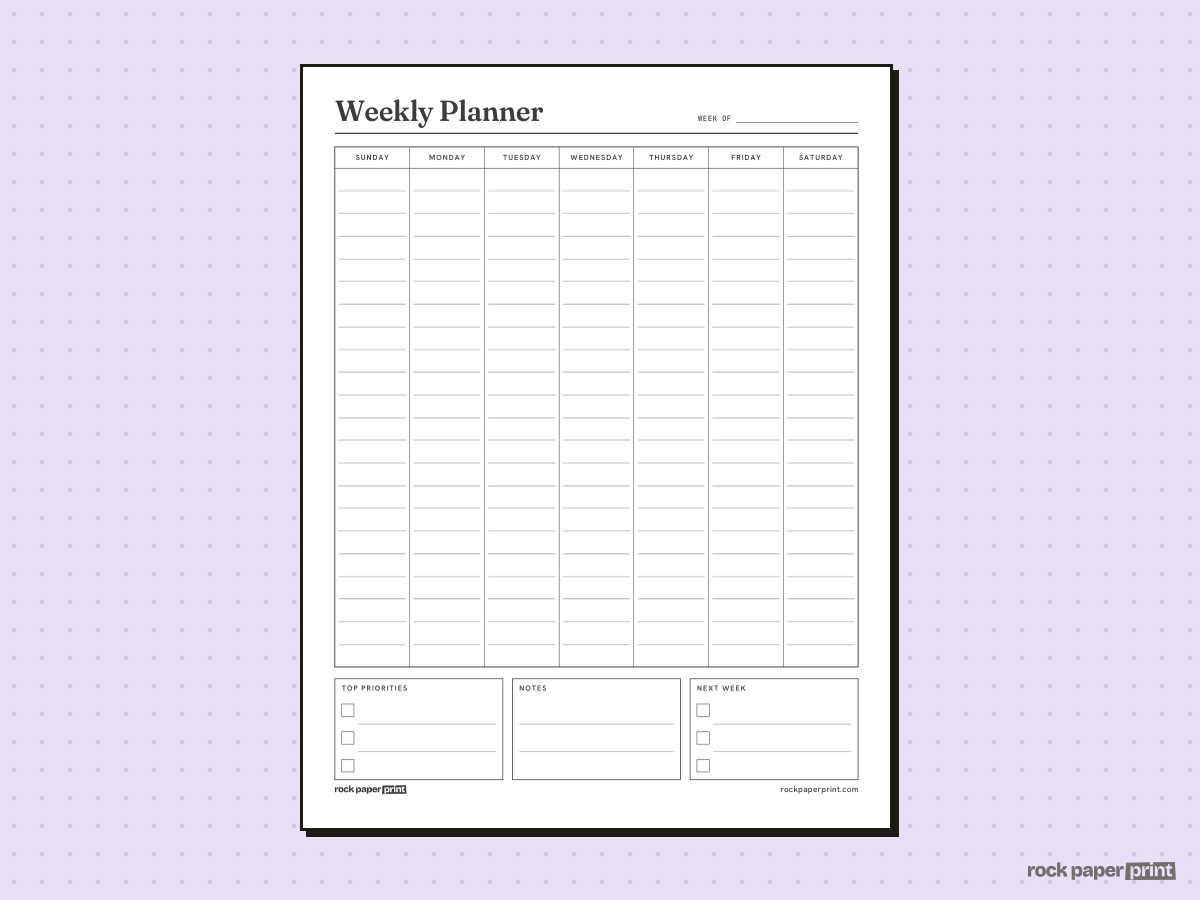 Weekly Planner, Vertical (Days in Columns), printable PDF preview