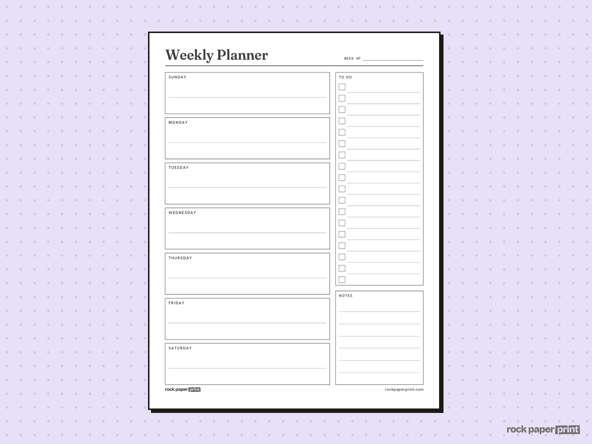 Weekly Planner, With To-Do Column, printable PDF preview