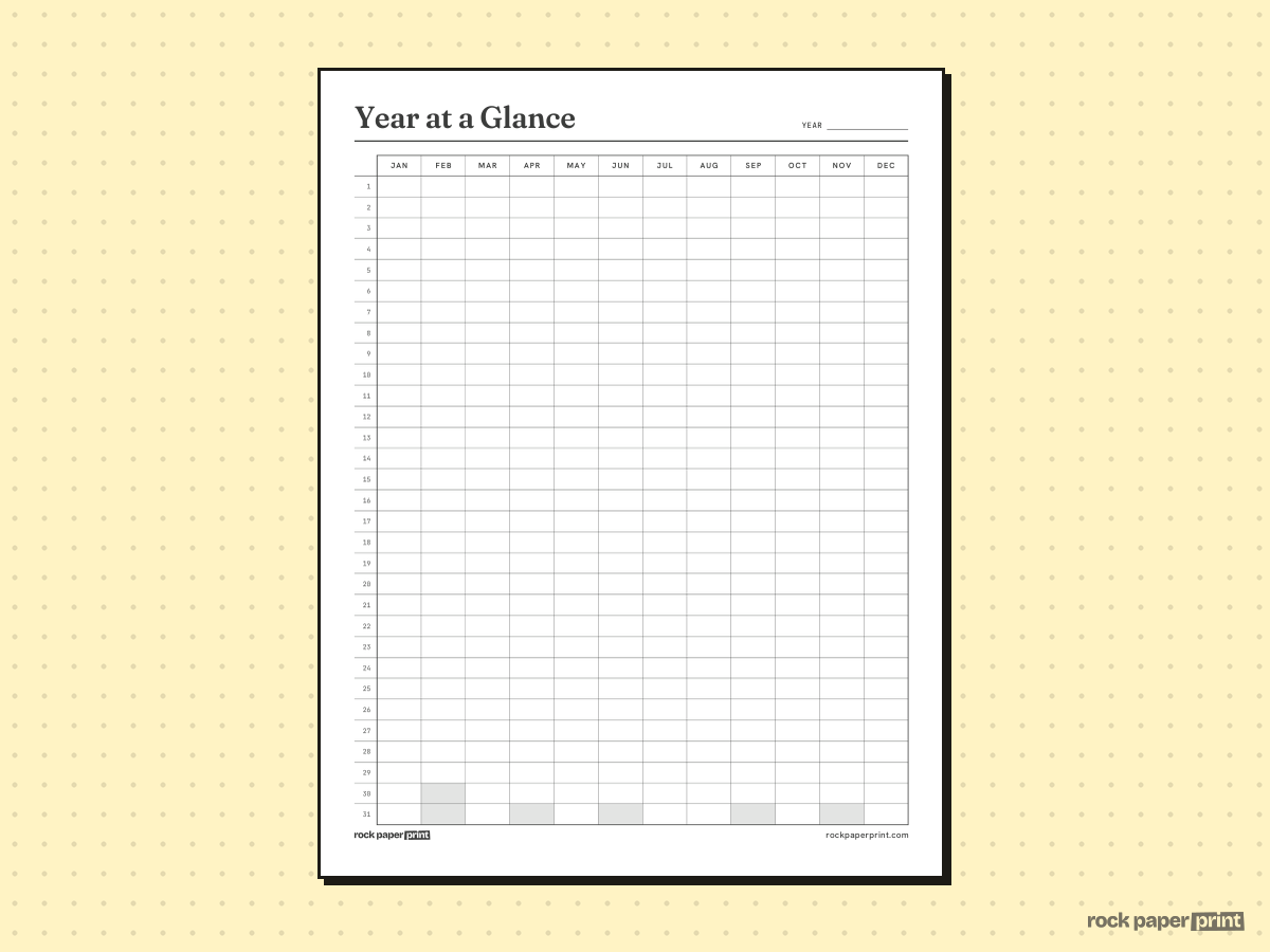 Yearly Planner, 12 Months on One Page, printable PDF preview